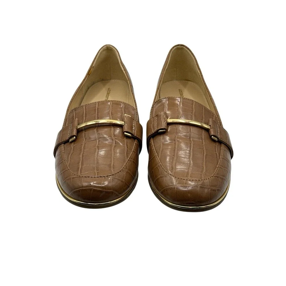 EUC Liz Claiborne Brown Croc Print Loafers w/ Gold Accents Women's Size 10M
